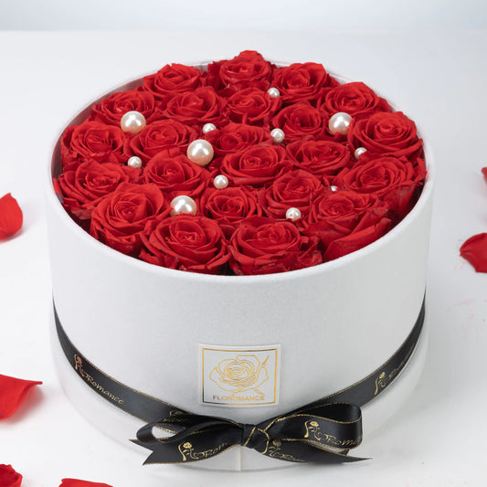 Bespoke Red Roses | Large Round White Gift Box