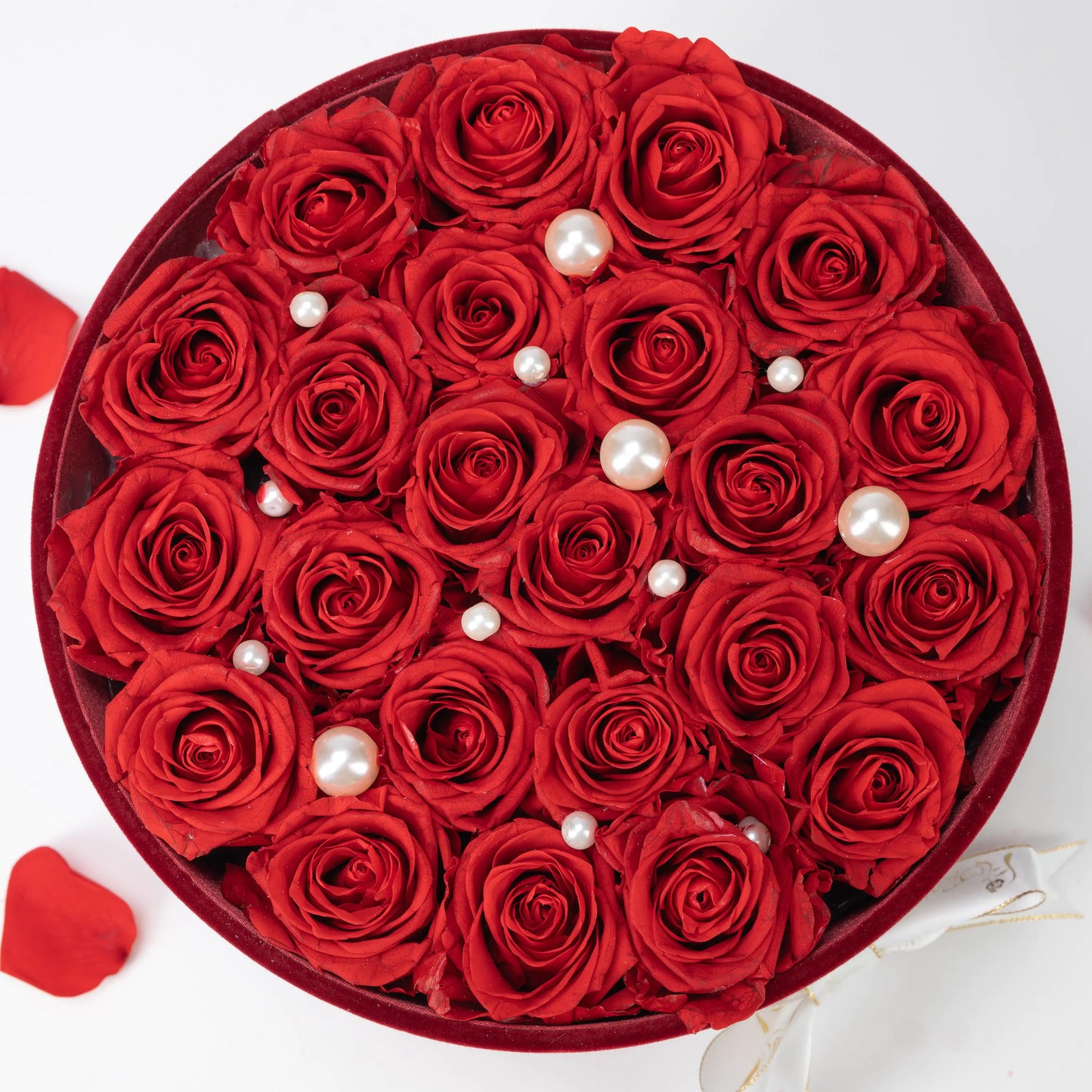 Bespoke Red Roses in Medium Round Burgundy Gift Box