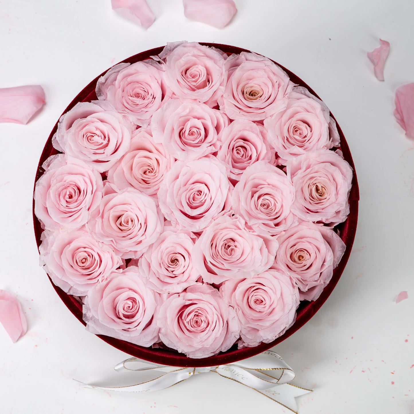 Bespoke Pink Roses in Medium Round Burgundy Gift Box