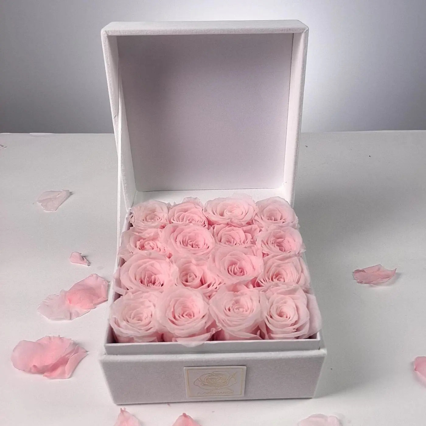 Floromance Bespoke Pink Roses | Small Square White Gift Box