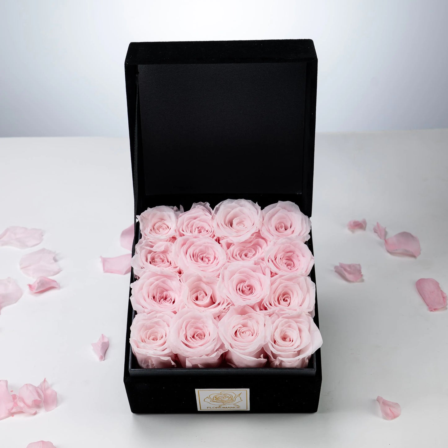 Floromance | Bespoke Pink Roses | Small Square Black Gift Box