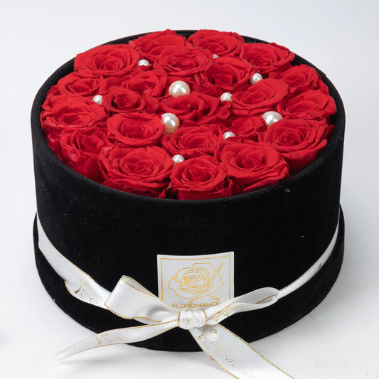 Floromance Bespoke Red Roses | Small Round Black Gift Box