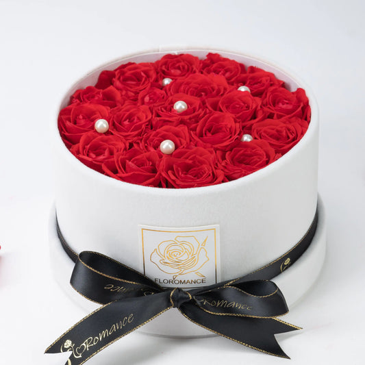 Floromance Bespoke Red Roses | Small Round White Gift Box