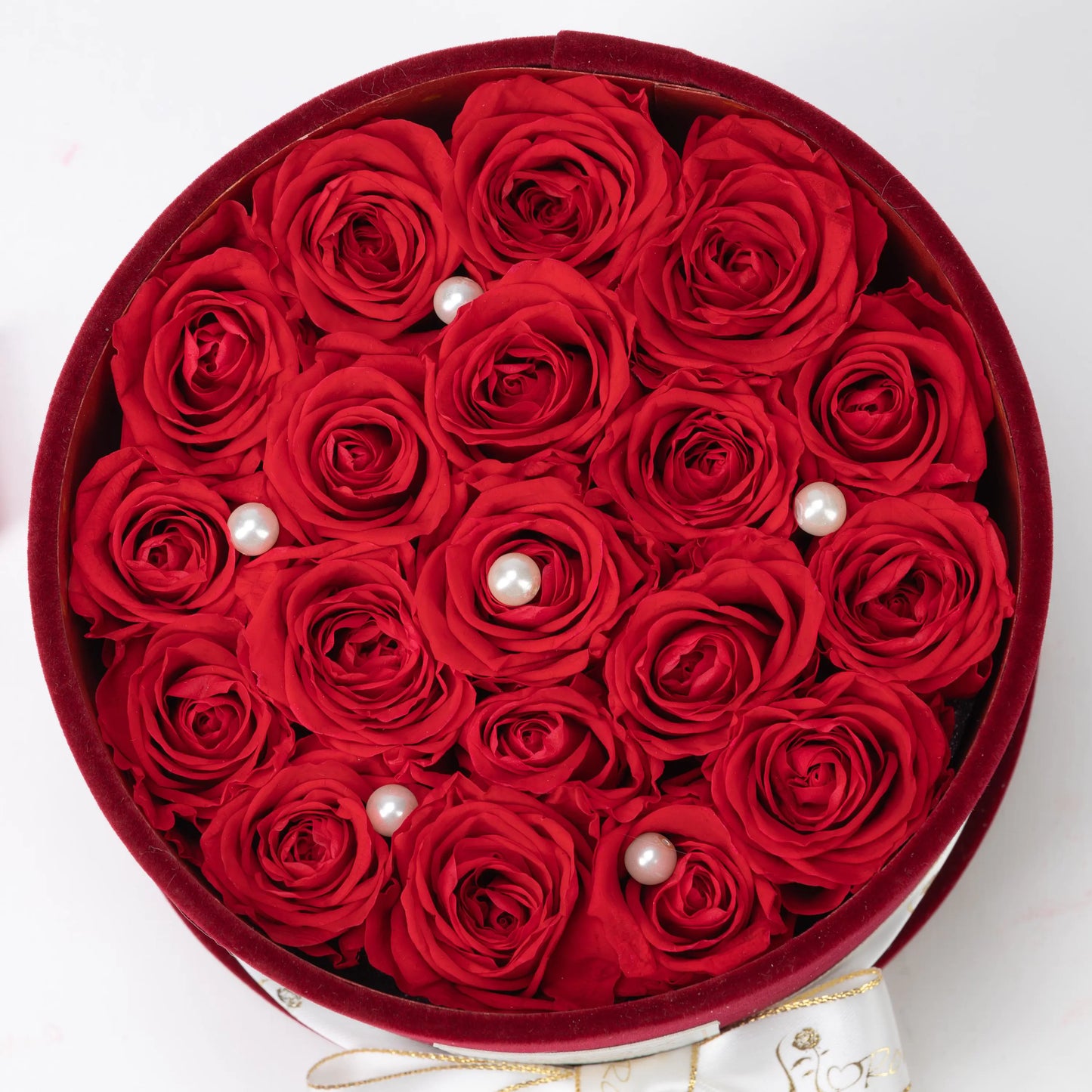 Floromance Bespoke Red Roses in Small Round Burgundy Gift Box