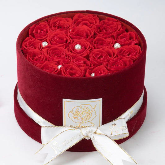 Floromance Bespoke Red Roses | Small Round Burgundy Gift Box