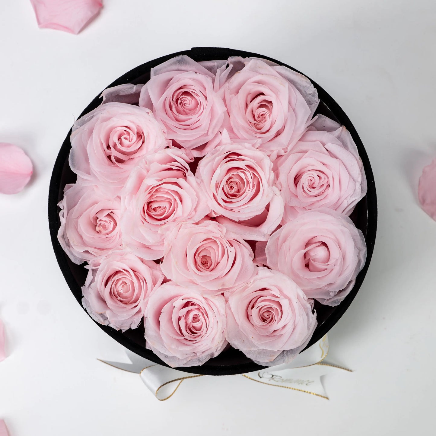 Bespoke Pink Roses in Small Round Black Gift Box