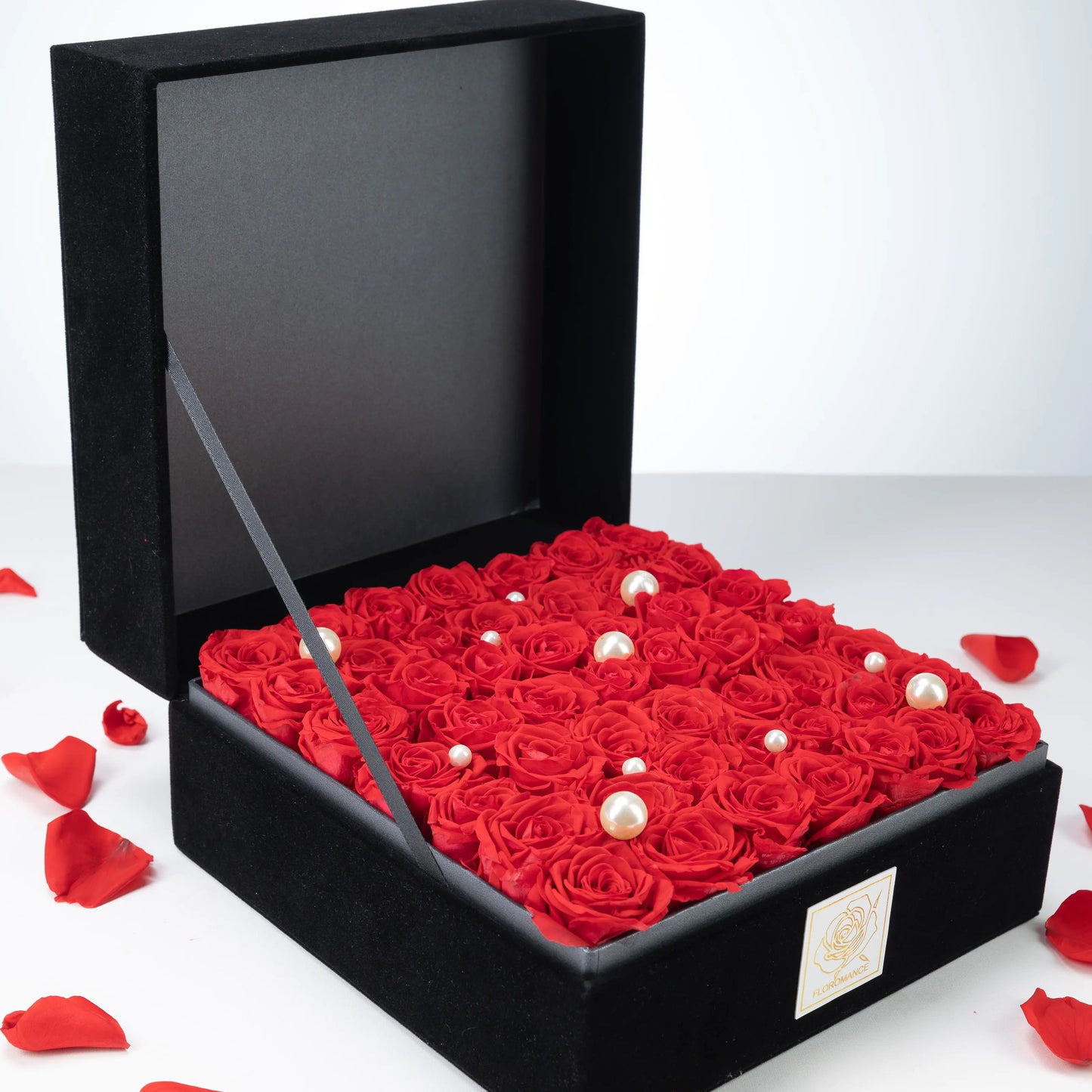 Floromance Bespoke Red Roses in Large Square White Gift Box