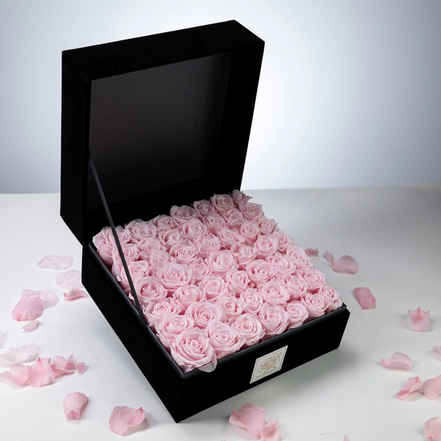 Floromance Bespoke Pink Roses in Large Square White Gift Box