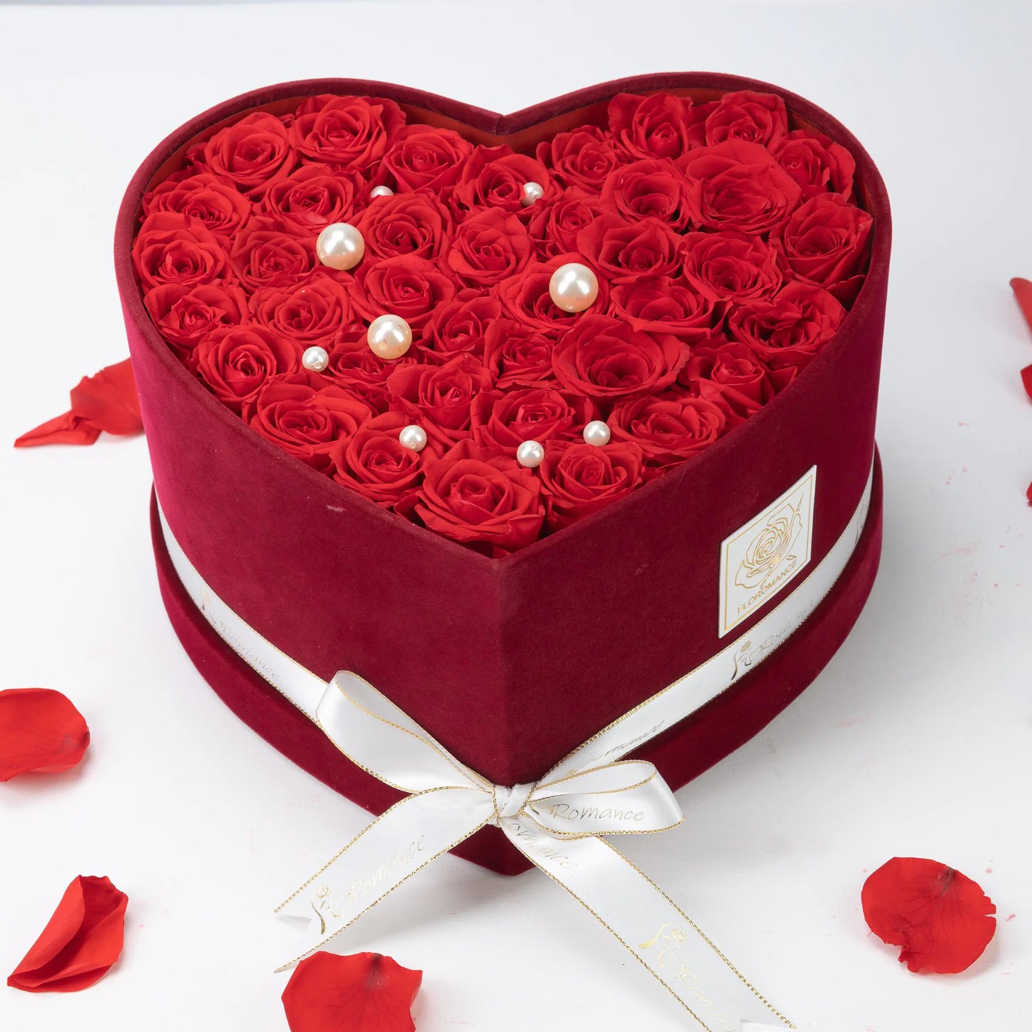 Floromance | Bespoke Red Roses | Large Heart Burgundy Gift Box