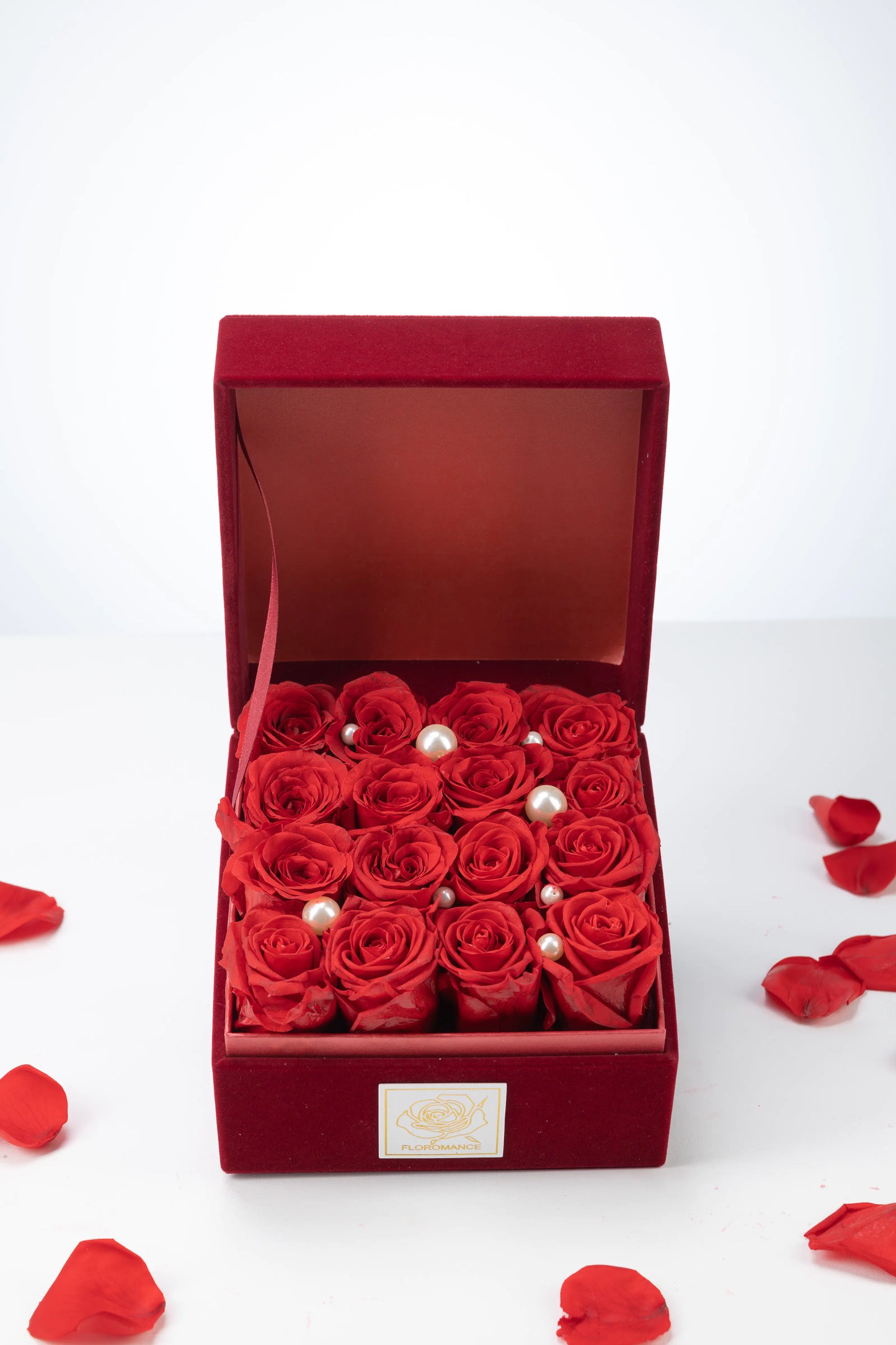 Floromance | Bespoke Red Roses | Small Square Burgundy Gift Box