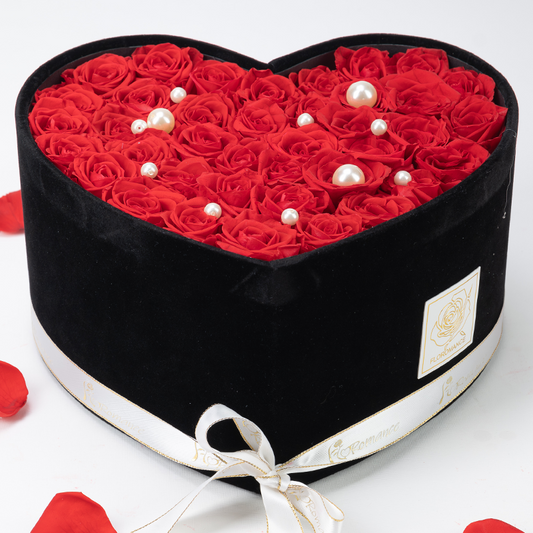 Bespoke Forever Roses | Large Heart Black Gift Box