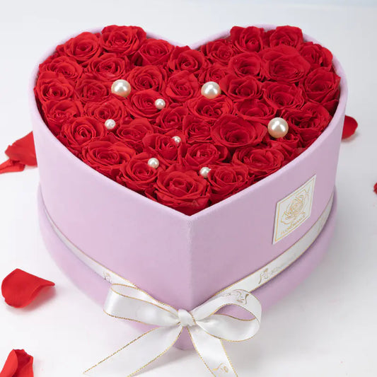 Bespoke Forever Roses, Large Heart Pink Gift Box-1