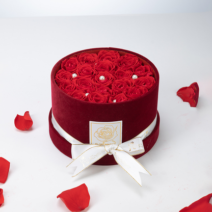 Bespoke Forever Roses | Small Round Burgundy Gift Box