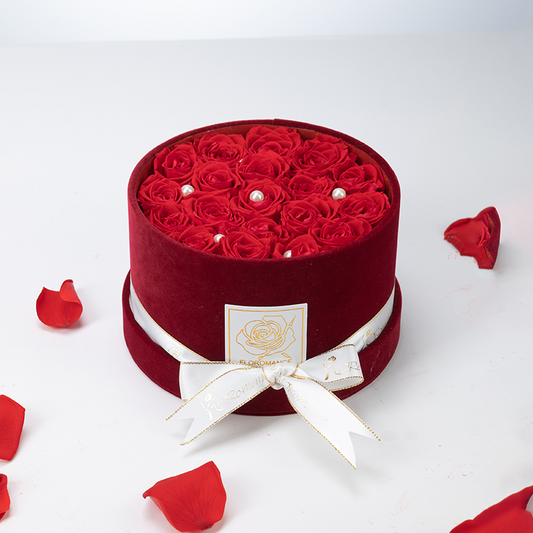 Bespoke Forever Roses | Small Round Burgundy Gift Box