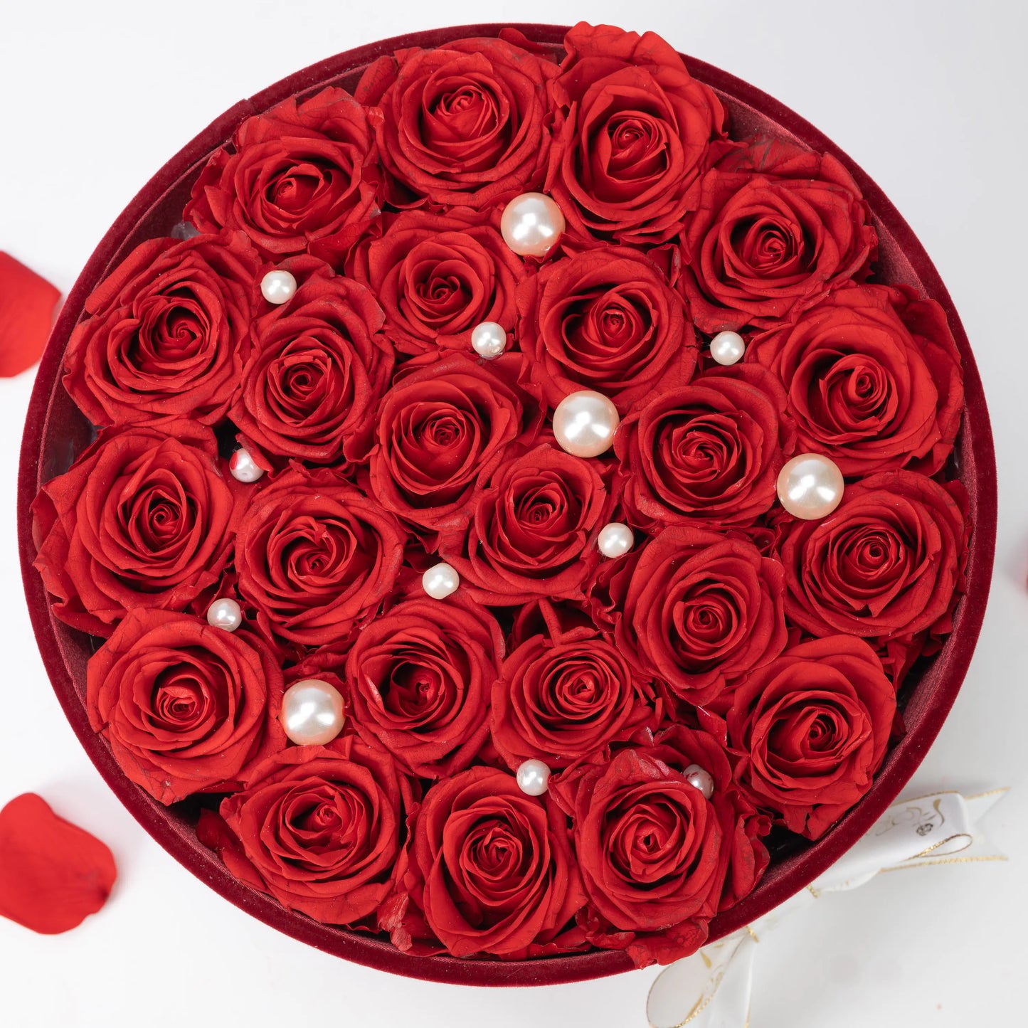 Bespoke Red Roses in Large Round Burgundy Gift Box