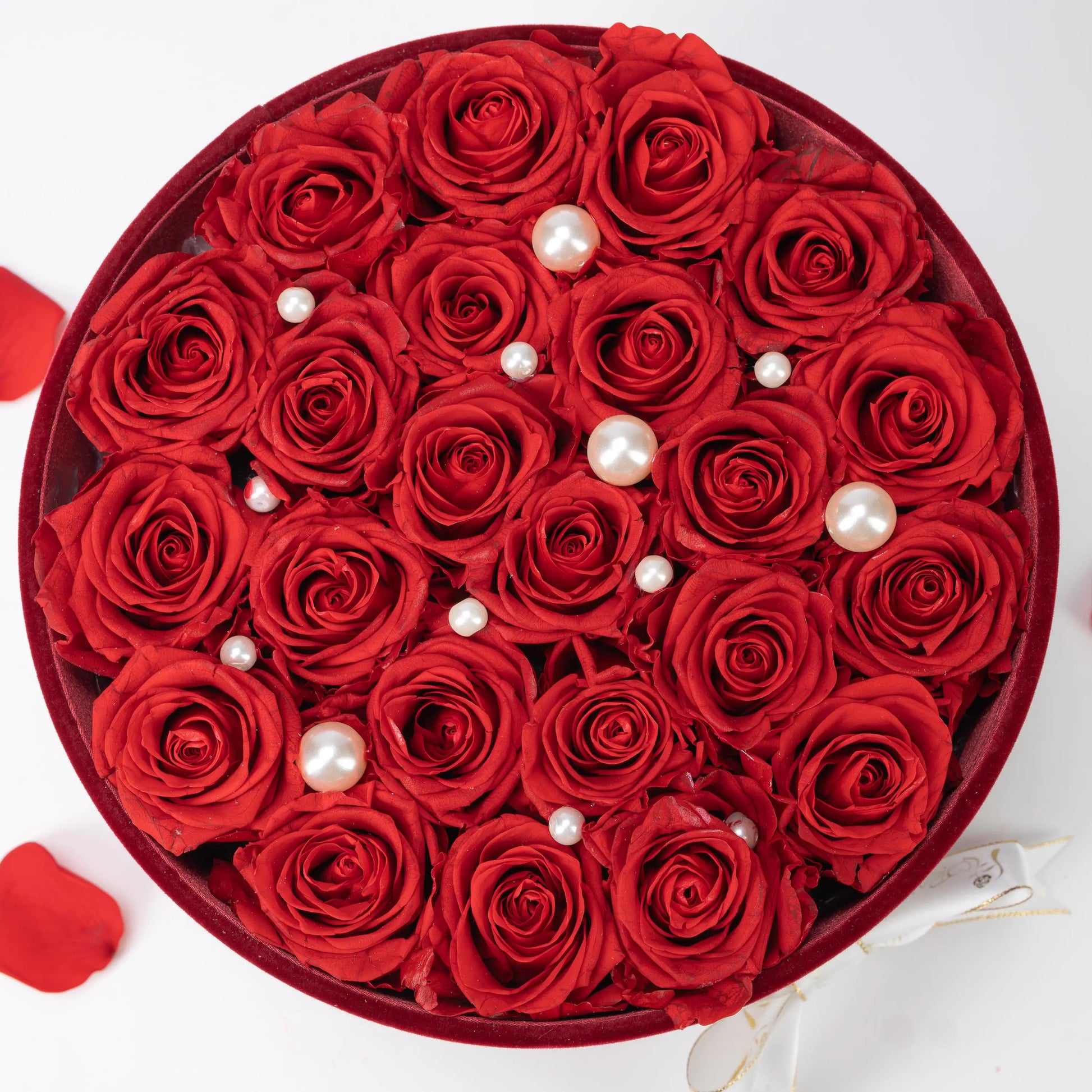 Bespoke Red Roses in Large Round Burgundy Gift Box