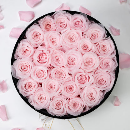 Bespoke Pink Roses in Large Round Black Gift​ Box