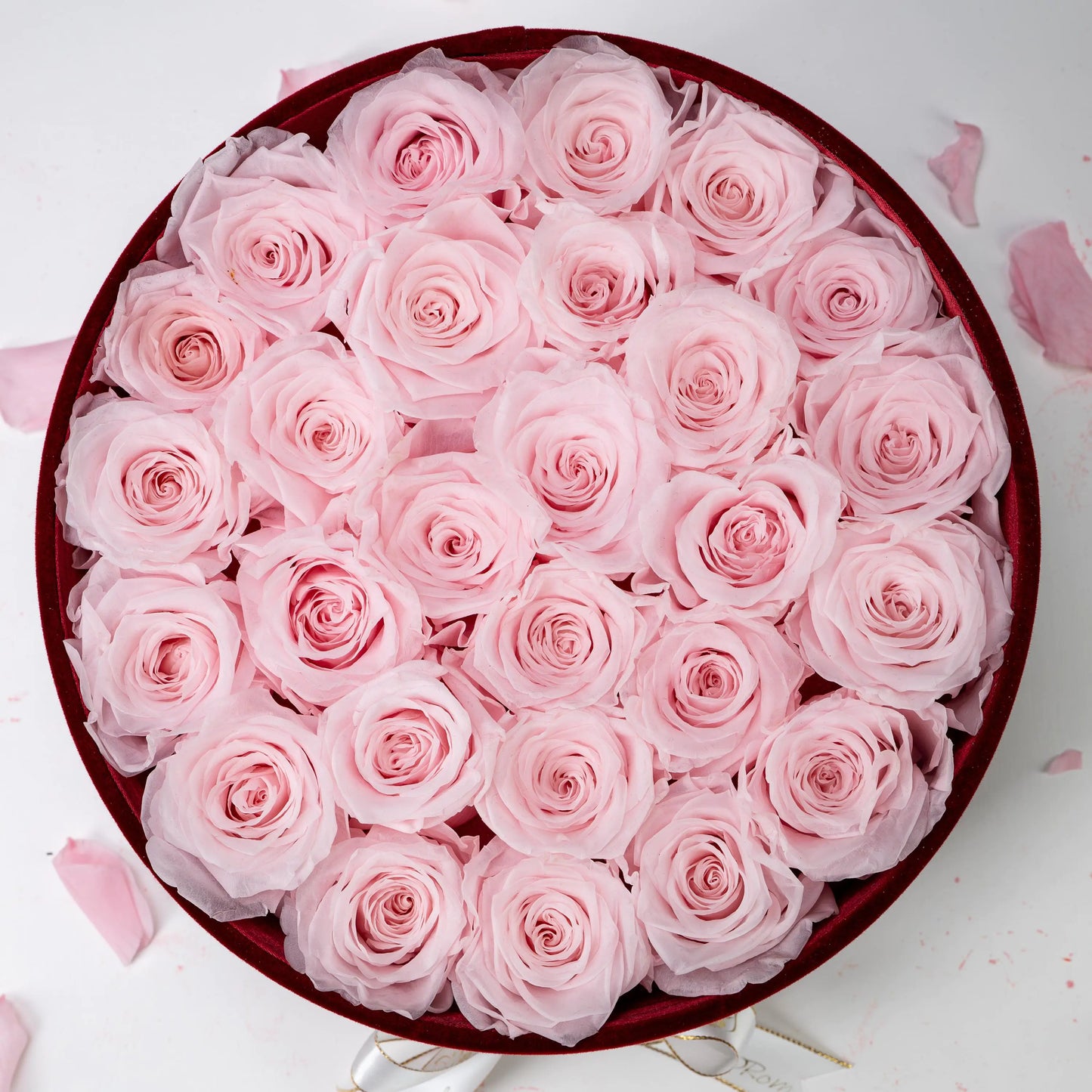 Bespoke Pink Roses in Large Round Burgundy Gift Box
