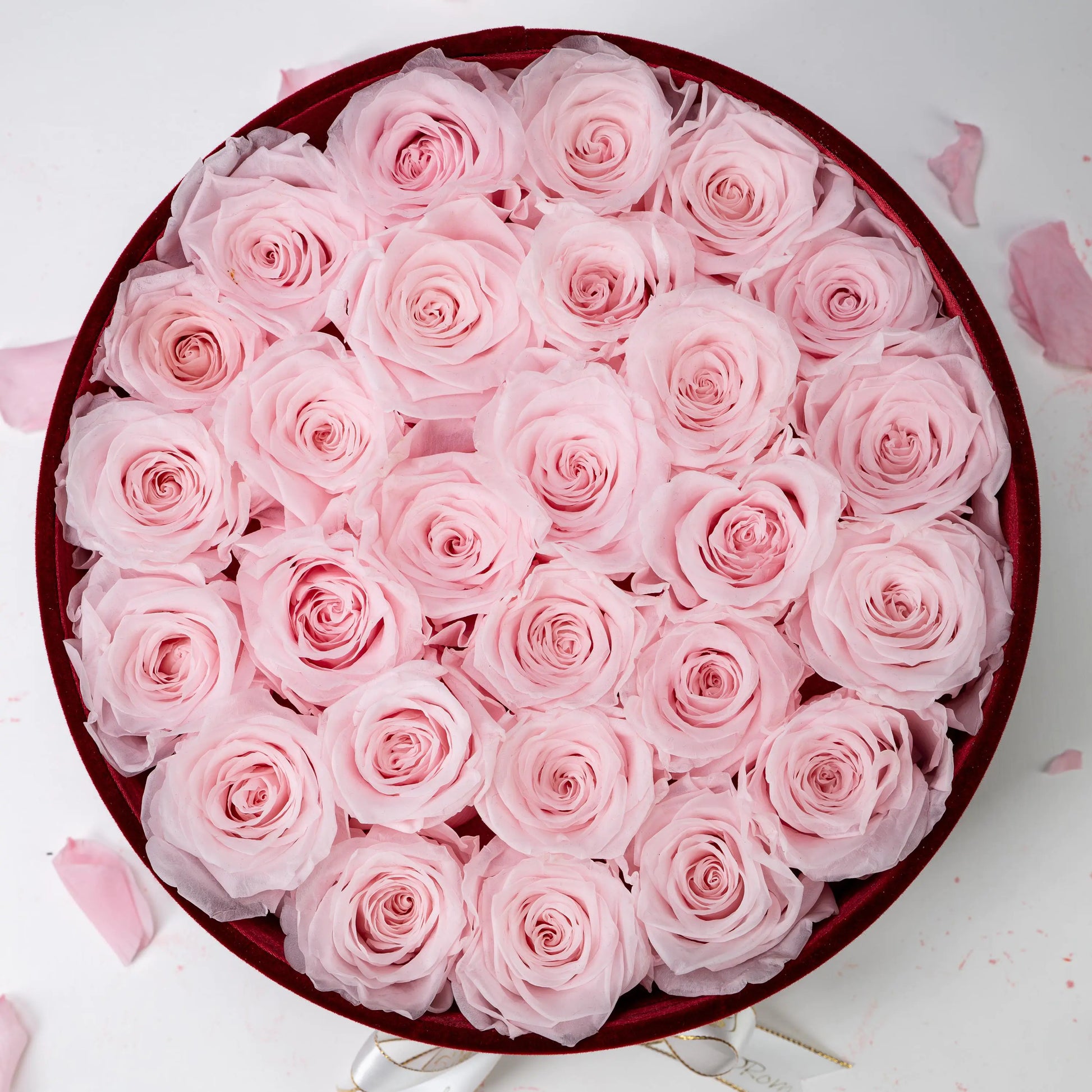 Bespoke Pink Roses in Large Round Burgundy Gift Box