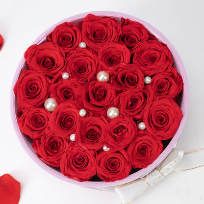 Floromance Bespoke Red Roses in Medium Round Pink Gift Box