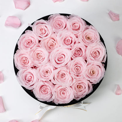 Bespoke Pink Roses in Medium Round Black Gift Box