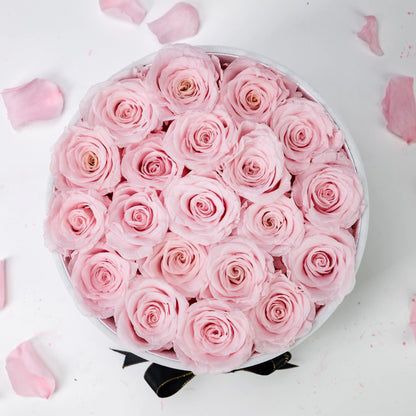 Bespoke Pink Roses in Medium Round White Gift Box