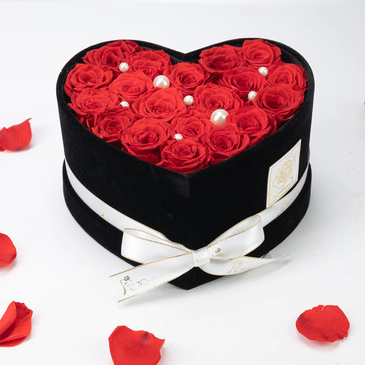 Floromance | Bespoke Red Roses | Medium Heart Black Gift​ Box