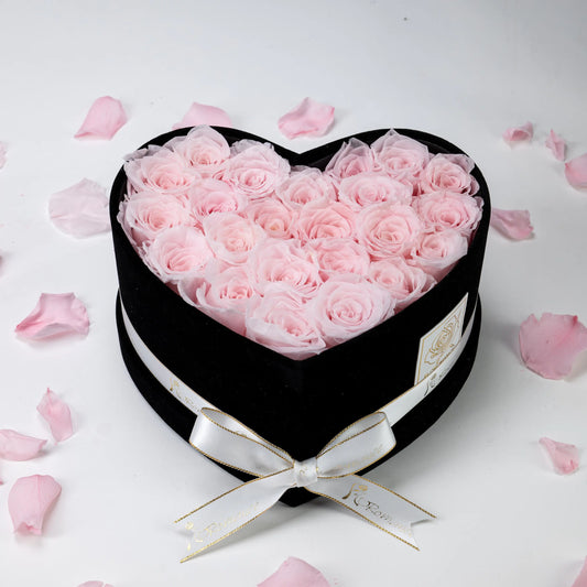 Floromance | Bespoke Pink Roses | Medium Heart Black Gift​ Box