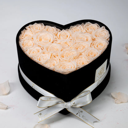 Floromance | Bespoke Champagne Roses | Medium Heart Black Gift Box