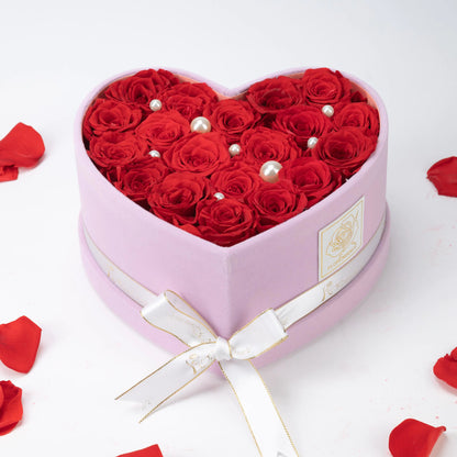 Floromance  | Bespoke Red Roses | Medium Heart Pink Gift Box