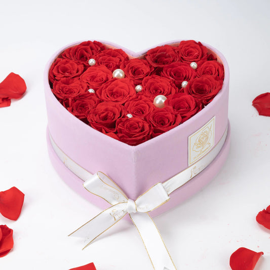 Floromance  | Bespoke Red Roses | Medium Heart Pink Gift Box