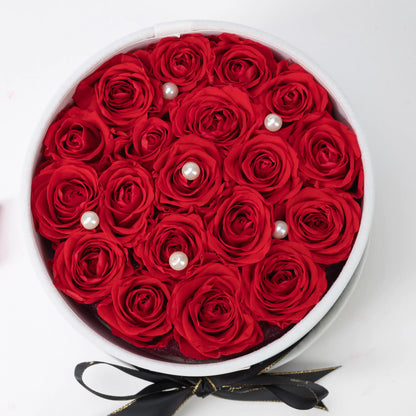 Floromance Bespoke Red Roses in Small Round White Gift Box