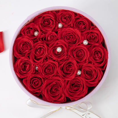 Floromance Bespoke Red Roses in Small Round Pink Gift Box