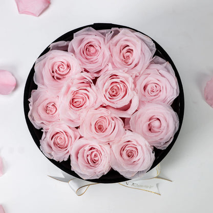 Bespoke Pink Roses in Small Round Black Gift Box