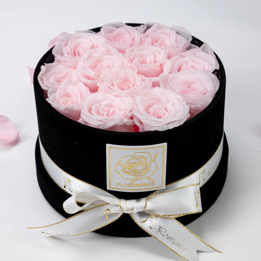 Floromance Bespoke Pink Roses | Small Round Black Gift Box