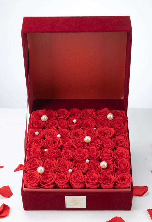 Floromance Bespoke Red Roses | Large Square Burgundy Gift Box