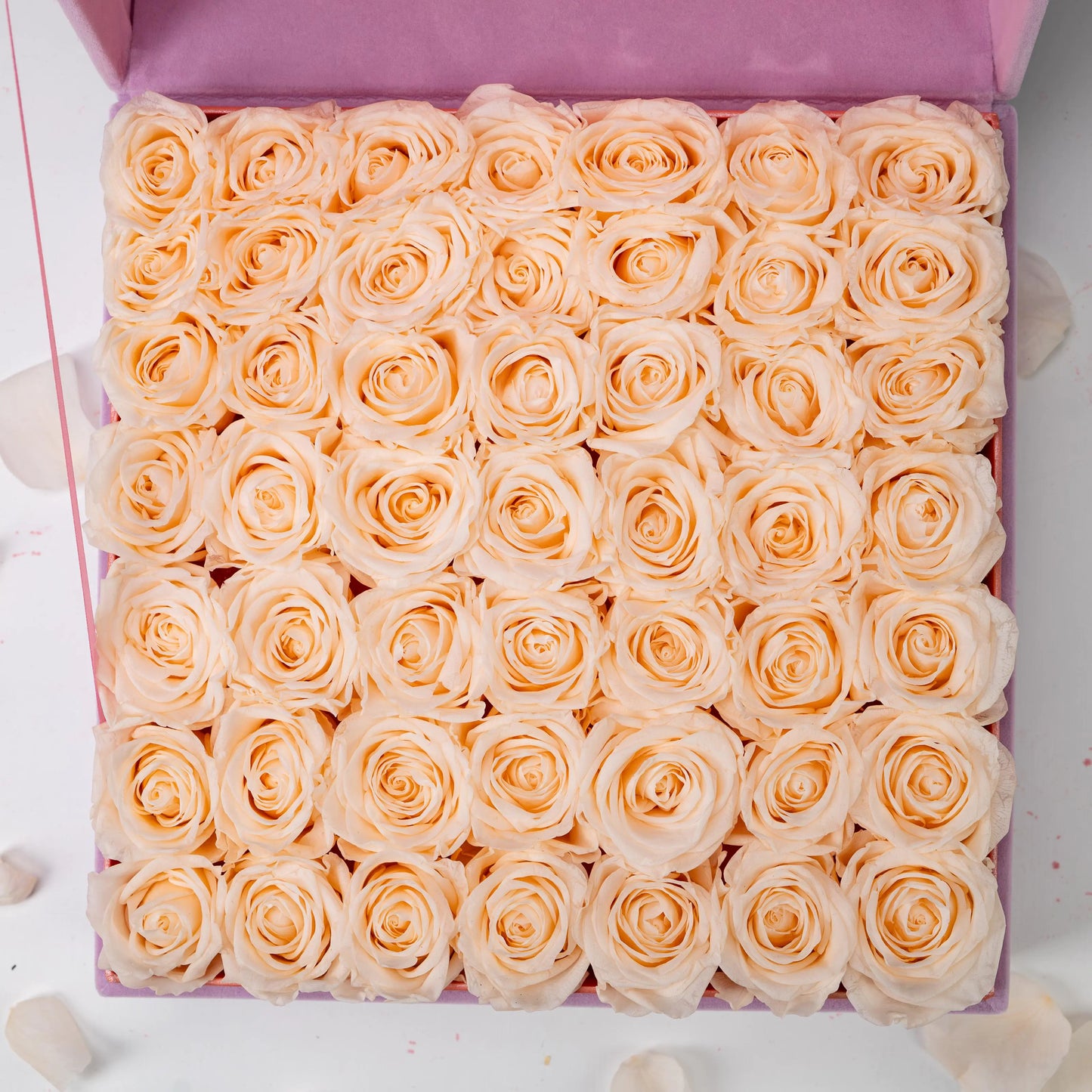 Floromance Bespoke Champagne Roses in Large Square Pink Gift Box