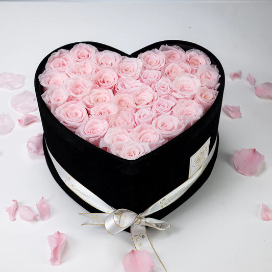 Floromance  | Bespoke Pink Roses | Large Heart Black Gift Box