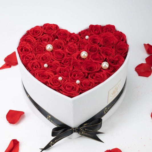 Floromance | Bespoke Red Roses | Large Heart White Gift Box