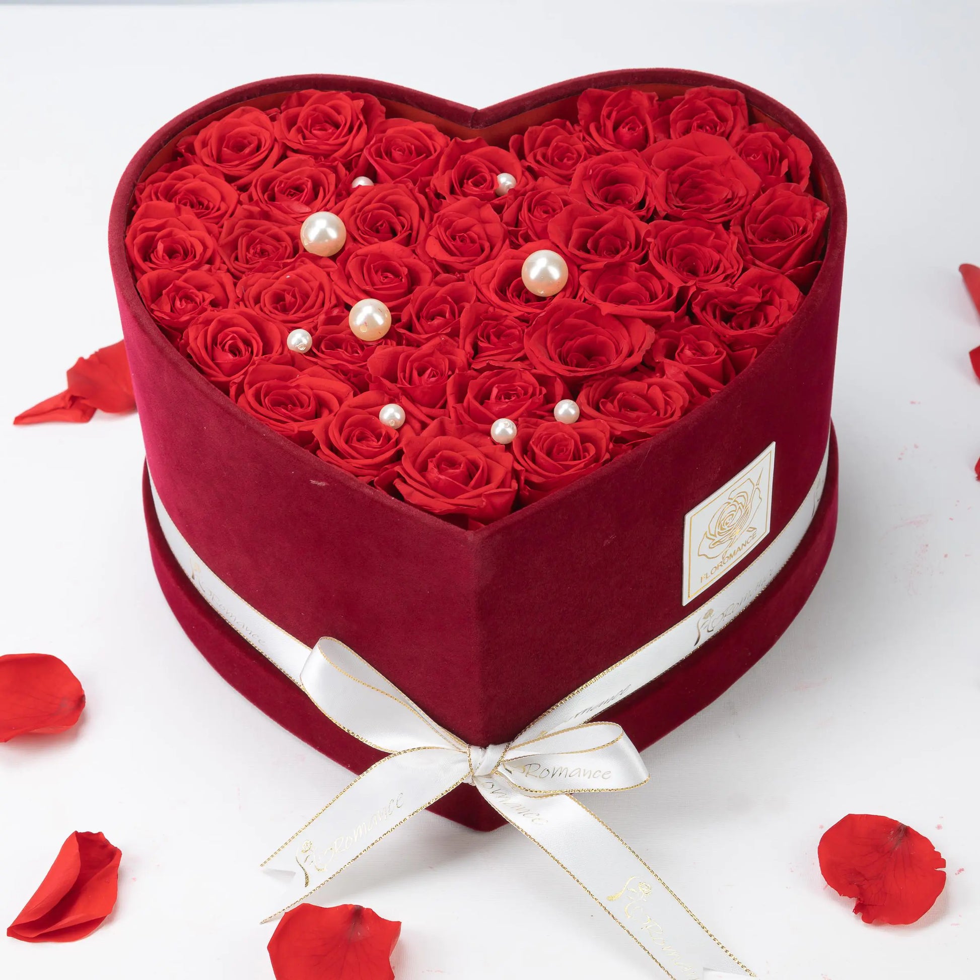 Floromance | Bespoke Red Roses | Large Heart Burgundy Gift Box