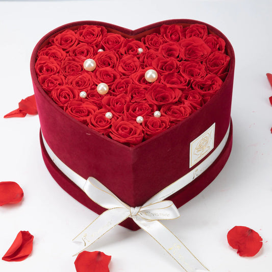 Floromance | Bespoke Red Roses | Large Heart Burgundy Gift Box