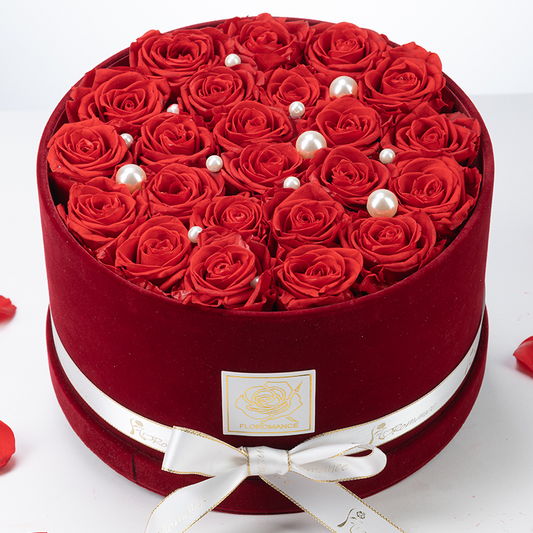 Large Round Burgundy Gift Box | Bespoke Forever Roses