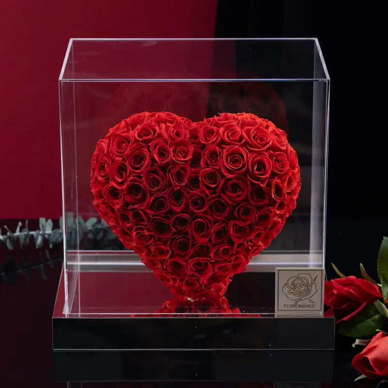 Luxury 3D Heart-Shaped Roses In An Acrylic Box